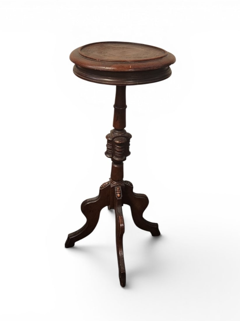 19th c CARVED MAHOGANY CANDLE STAND (1 of 4)