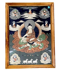 VINTAGE HAND PAINTED TIBETAN THANGKA ON SILK