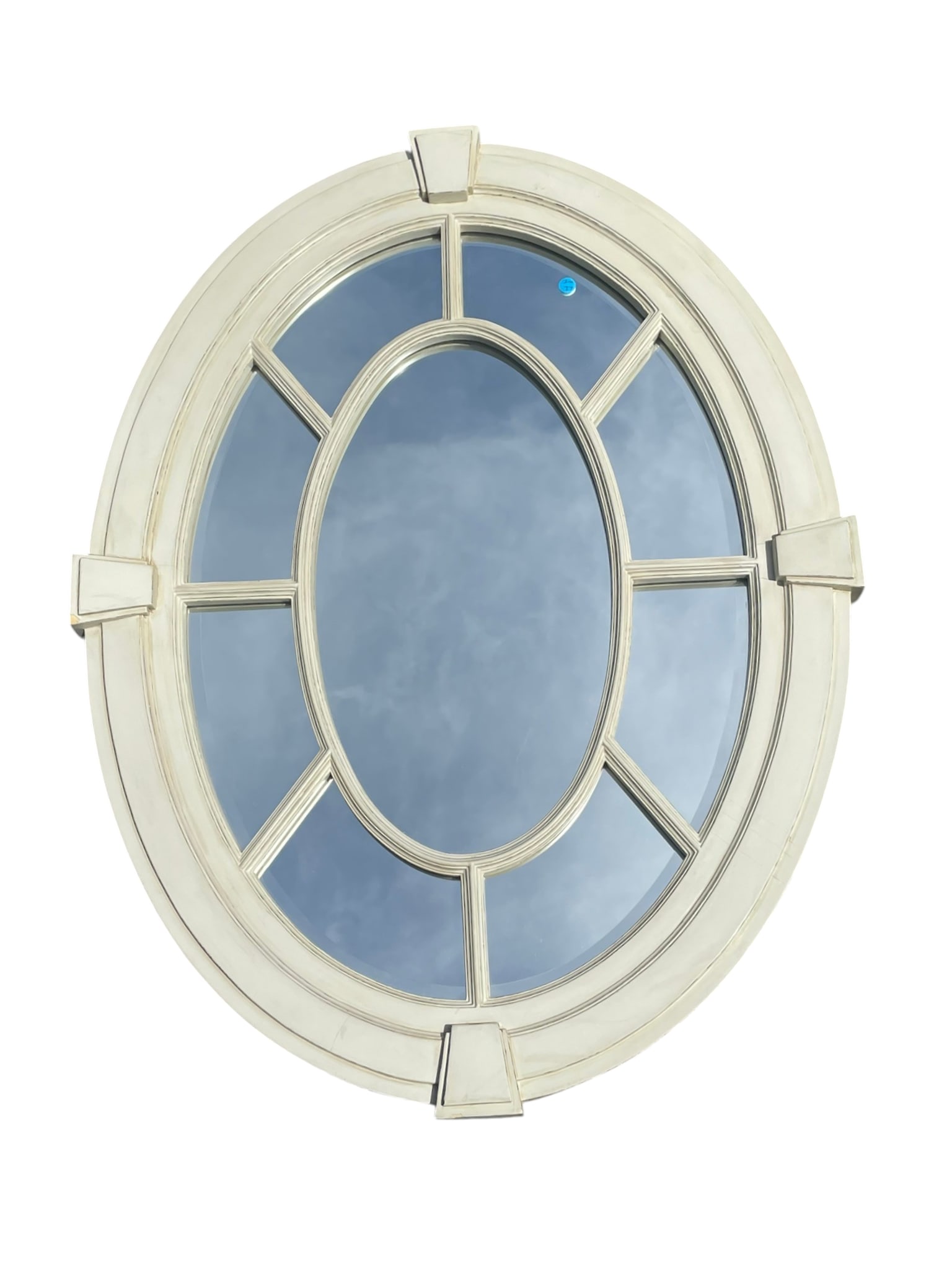 OVAL WHITE DISTRESSED CONTEMPORARY WHITE DISTRESSED BEVELED MIRROR (1 of 1)