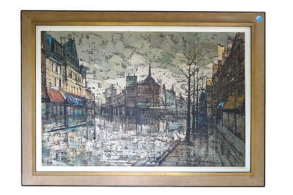 LARGE MCM PARISIAN SCHOOL STREET SCENE OIL ON CANVAS