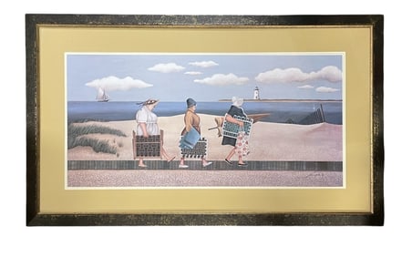 LOWELL HERRERO (1921-2015) THREE LADIES AT BEACH FRAMED PRINT