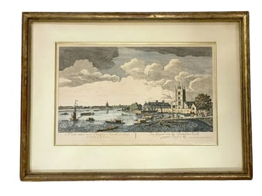ANTIQUE HAND COLORED ENGRAVING BATTERSEA CHURCH