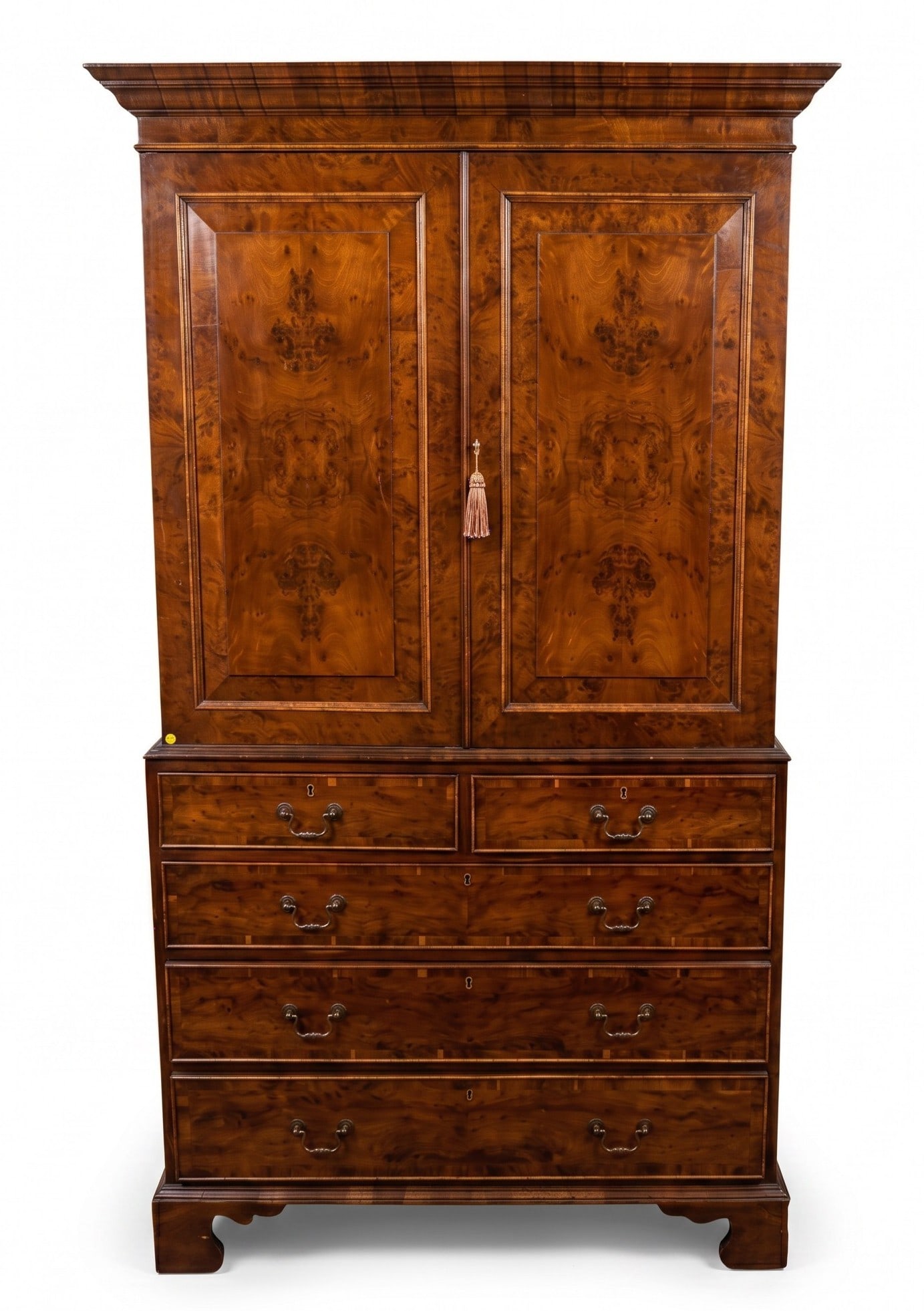 ENGLISH GEORGIAN BURLED YEW & WALNUT LINEN PRESS (1 of 7)