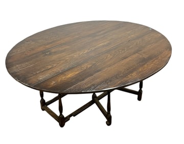 SOLID OAK ANTIQUE JACOBEAN DROP LEAF DINING TABLE