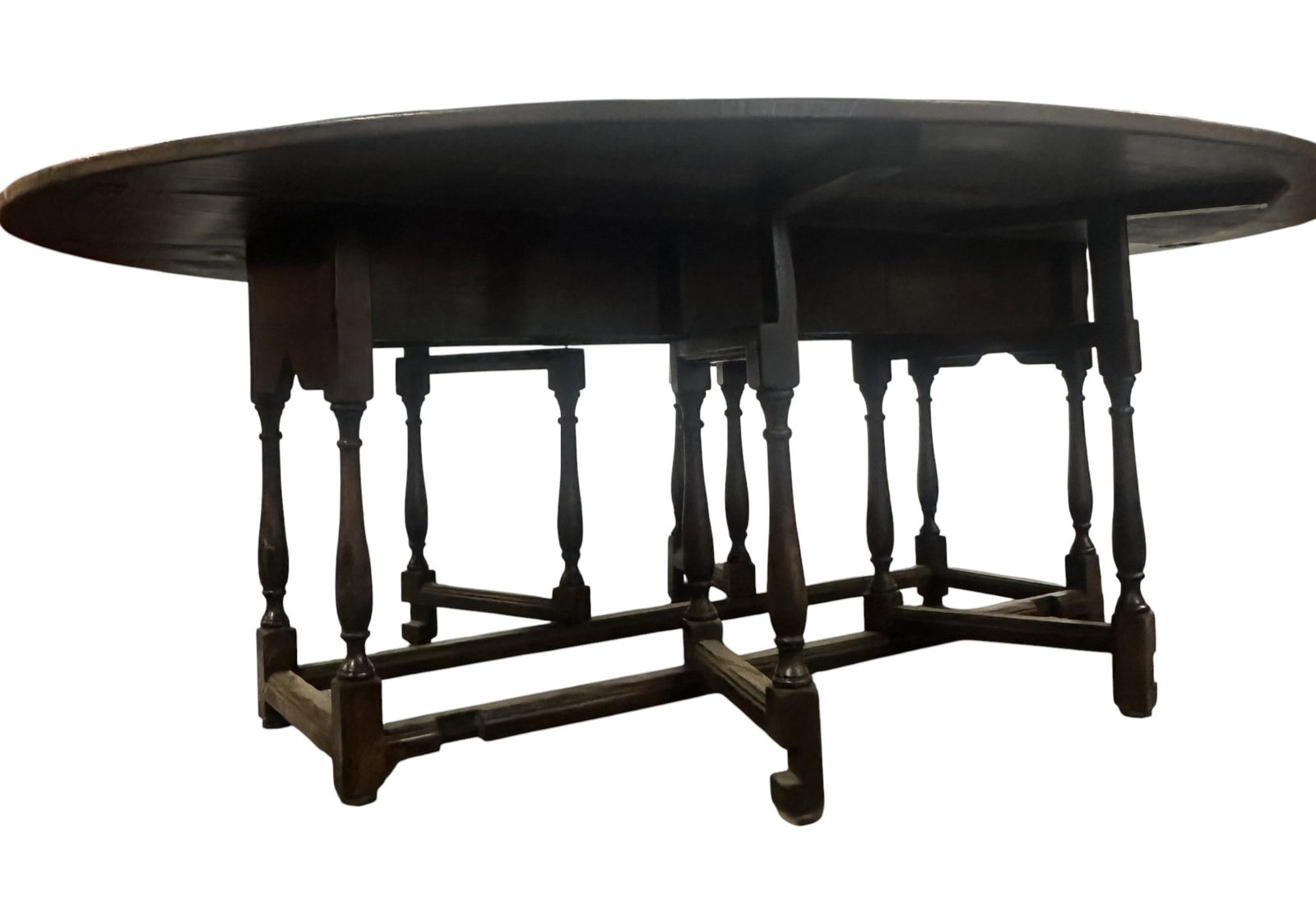 SOLID OAK ANTIQUE JACOBEAN DROP LEAF DINING TABLE - 2
