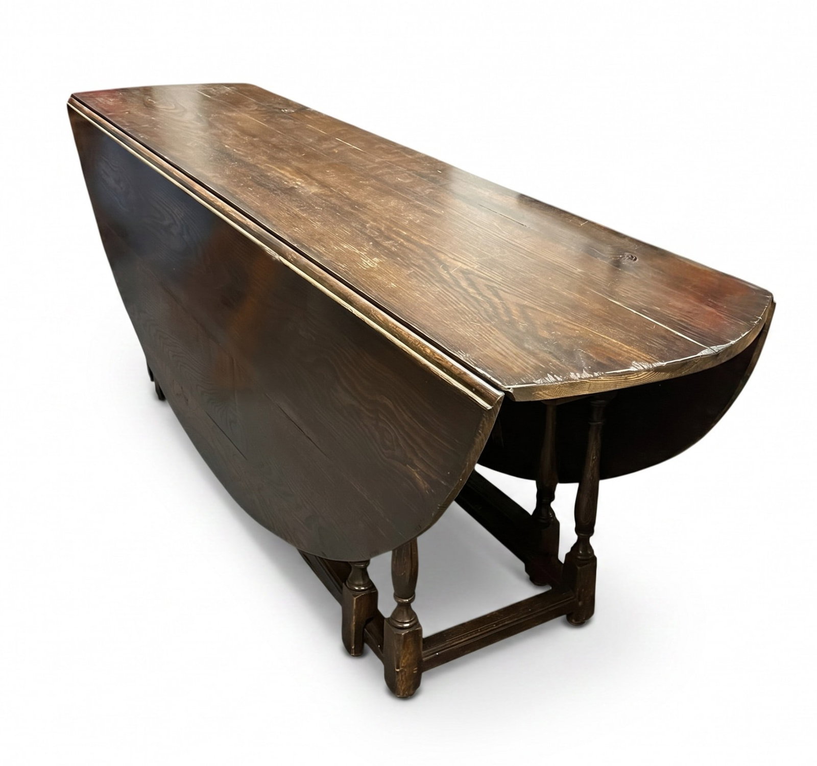 SOLID OAK ANTIQUE JACOBEAN DROP LEAF DINING TABLE - 3