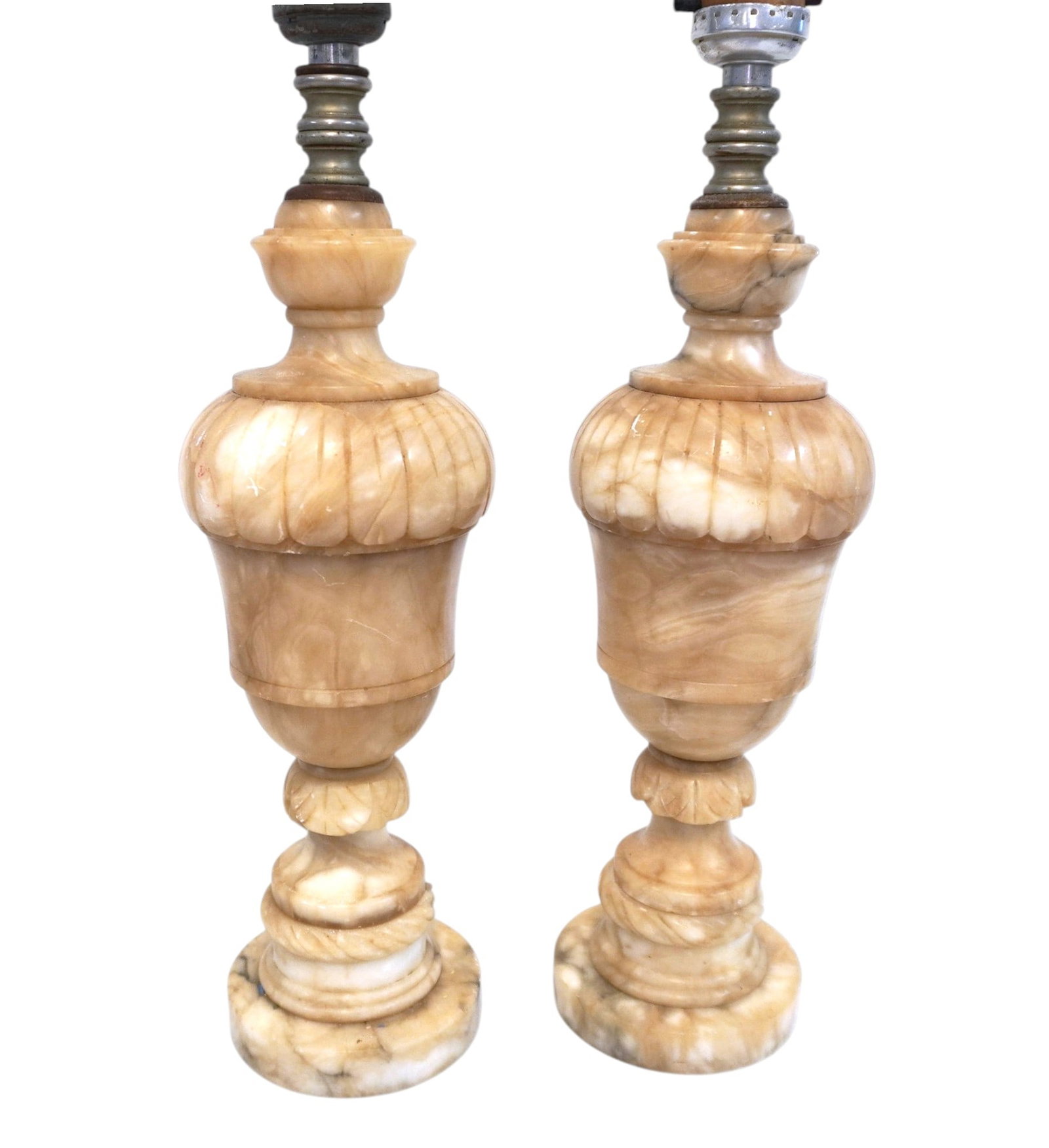 PAIR VINTAGE ITALIAN CARVED ALABASTER TABLE LAMPS (1 of 2)