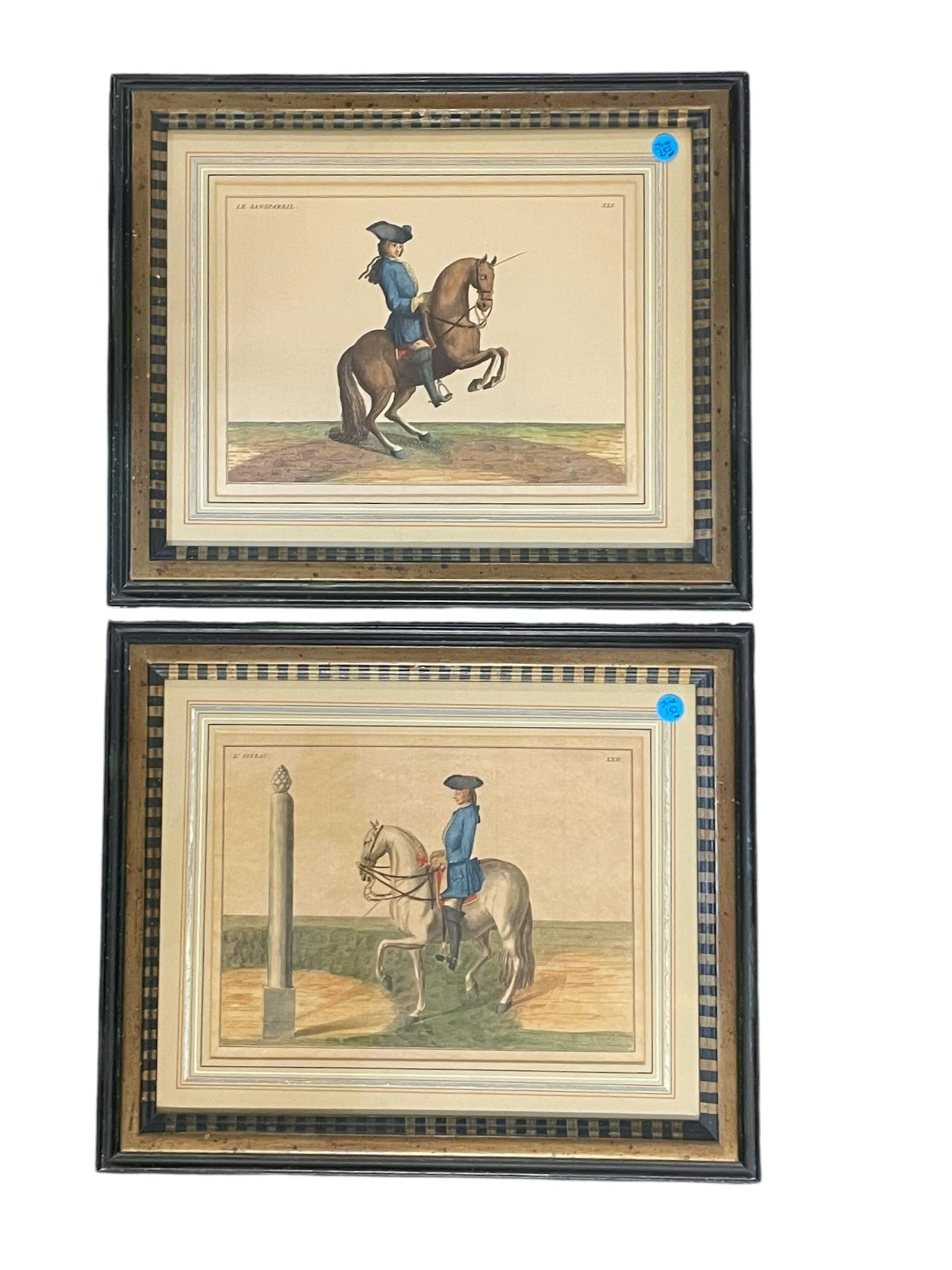 PAIR FRENCH HAND COLORED EQUESTRIAN ENGRAVINGS (1 of 6)