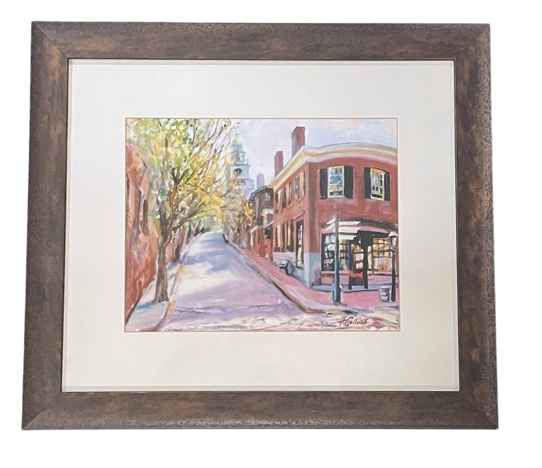 FREDERICK COLLARD ORANGE STREET NANTUCKET PRINT: Frederick Collard Orange Street Nantucket Print. Frederick Collord is an American artist from Nantucket, Massachusetts, known for his oil paintings of Nantucket?s harbor, sailing fleet, and coastal sc