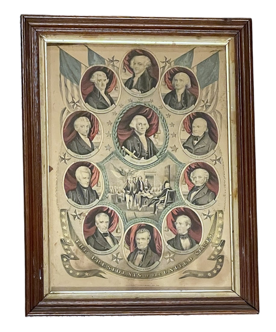 1844 HAND COLORED LITHOGRAPH PRESIDENTS NATHANIEL CURRIER (1 of 3)