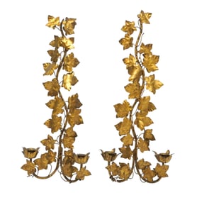 ITALIAN TOLEWARE GILT METAL WALL SCONCES