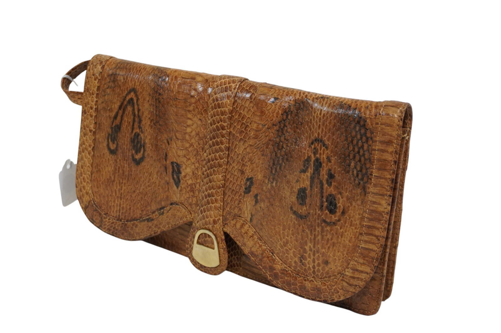 VINTAGE 1970S COBRA SNAKE SKIN CLUTCH / WALLET: Vintage 1970s Cobra Snakeskin Clutch Purse 11 1/4"x5 1.2". Wallet 7"x3 3/4". Enameled Bluebirds Folding Comb 4". Weight 1 lb **In house shipping available on this lot** If you win this lot, please sel
