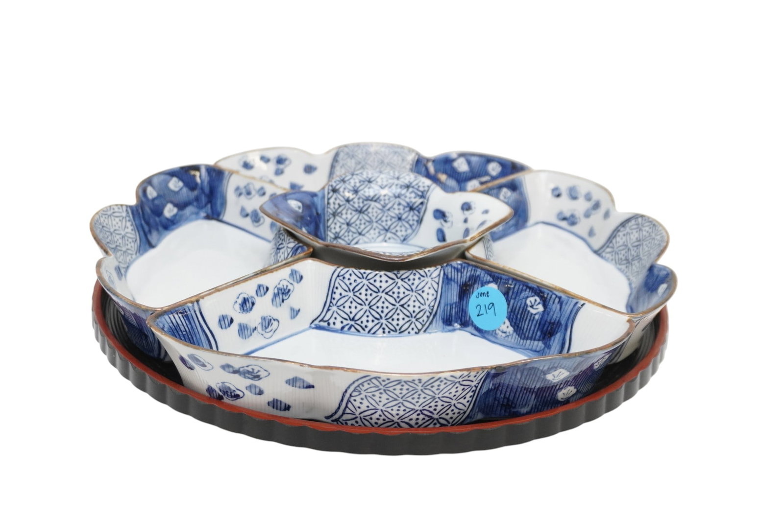 VINTAGE JAPANESE PORCELAIN LAZY SUSAN: Vintage Japanese Lazy Susan with Removable Ceramic Bowls and Trays. 15" in dia. and weighs 3 lbs 8 oz. **In house shipping available on this lot** If you win this lot, please select self arranged for 