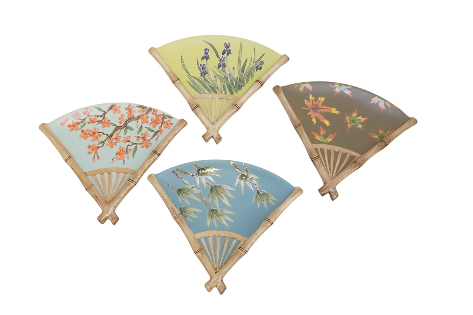 SET OF 4 DECORATIVE FAN SUSHI PLATES WITH BOX (1 of 7)