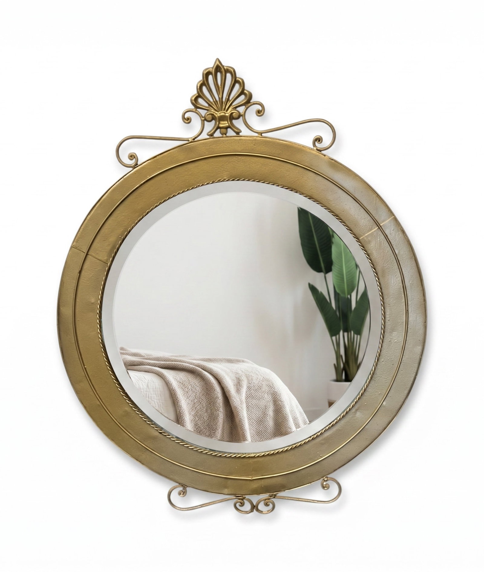DECORATIVE ROUND GOLD PAINTED METAL FRAME BEVELLED WALL MIRROR (1 of 1)