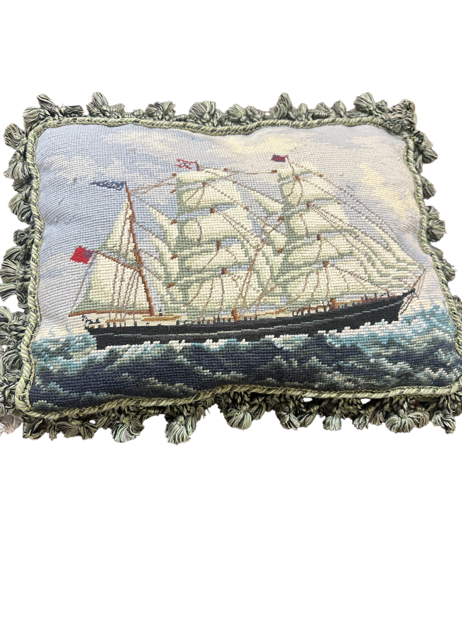 SCHWEITZER LINEN SEAFARING TAPESTRY & DECORATIVE SEASHELL NEEDLEPOINT PILLOWS (1 of 2)