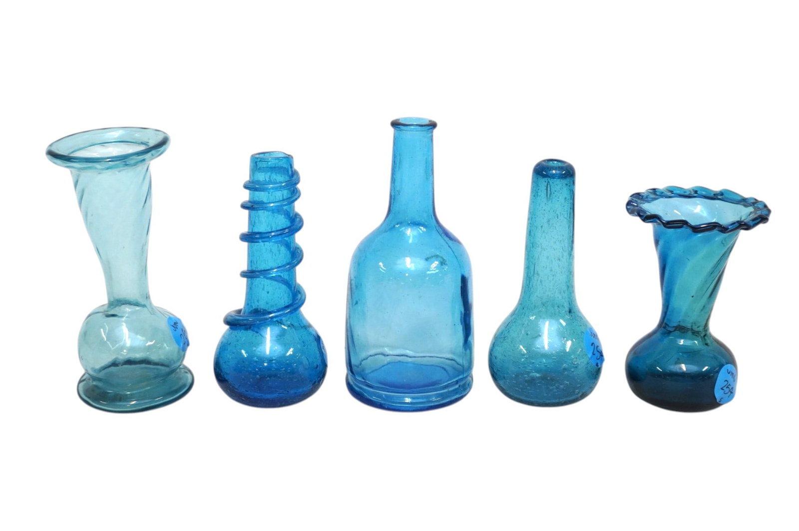 5 BLUE GLASS BUD VASES (1 of 3)