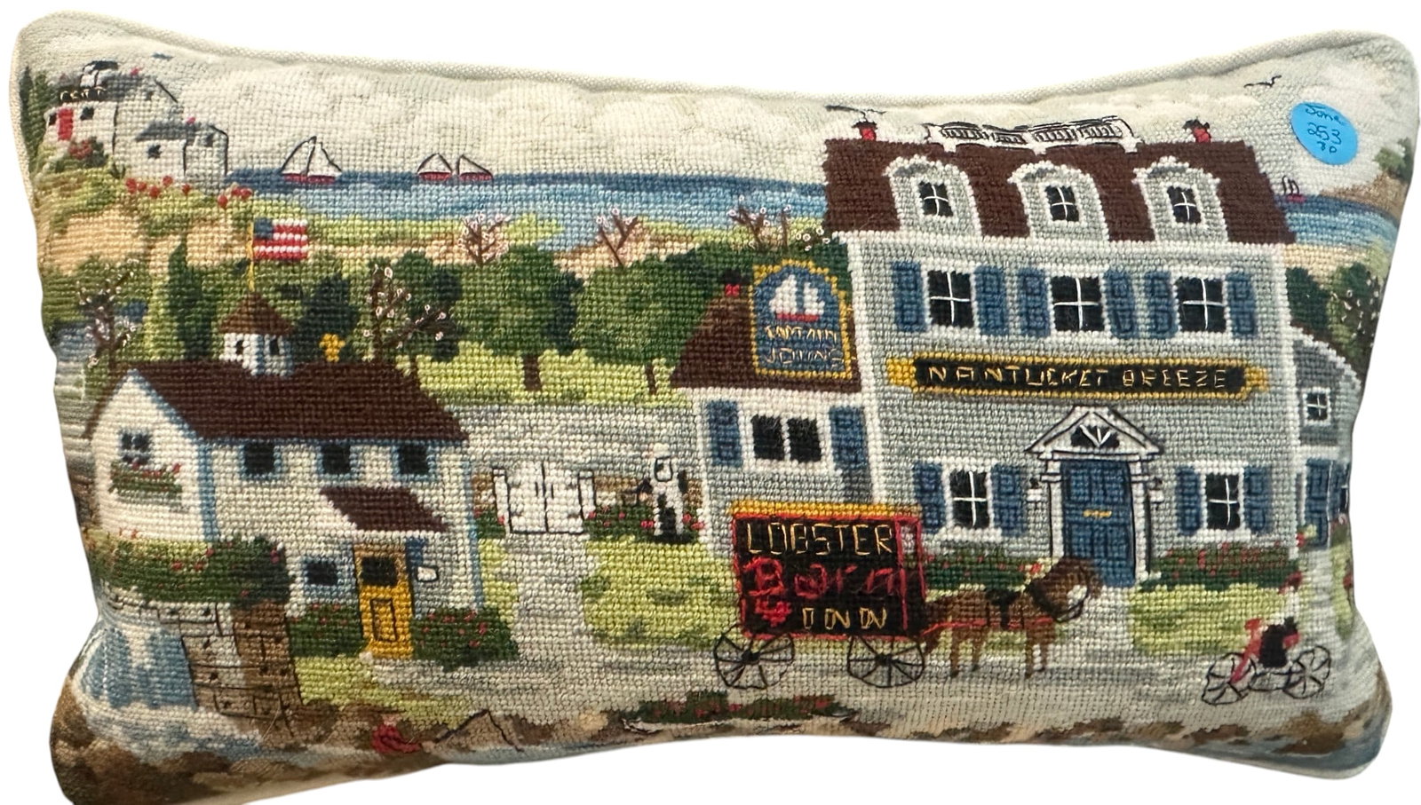 VINTAGE CHARLES WYSOCKI NANTUCKET BREEZE PICTORIAL NEEDLEPOINT LUMBAR PILLOW (1 of 1)