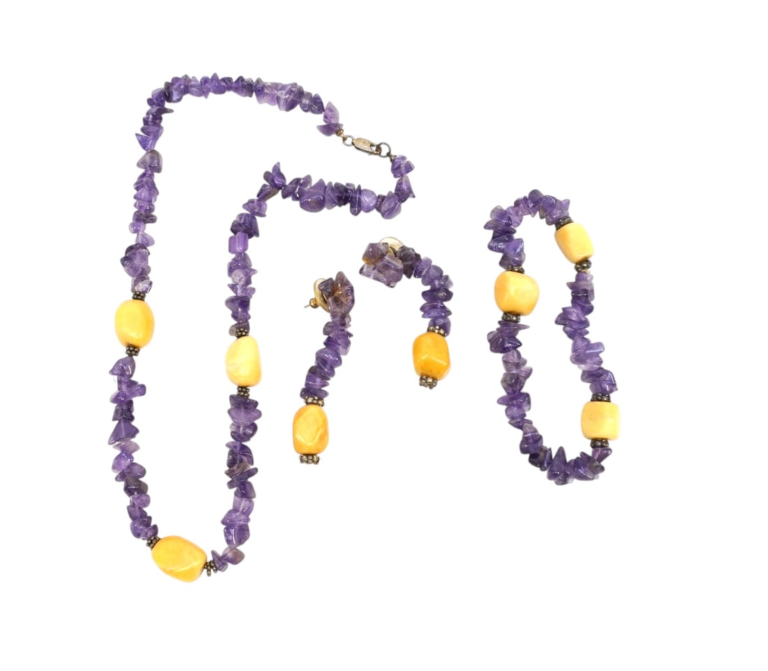 AMETHYST AND STONE 3 PIECE JEWELRY SET (1 of 1)