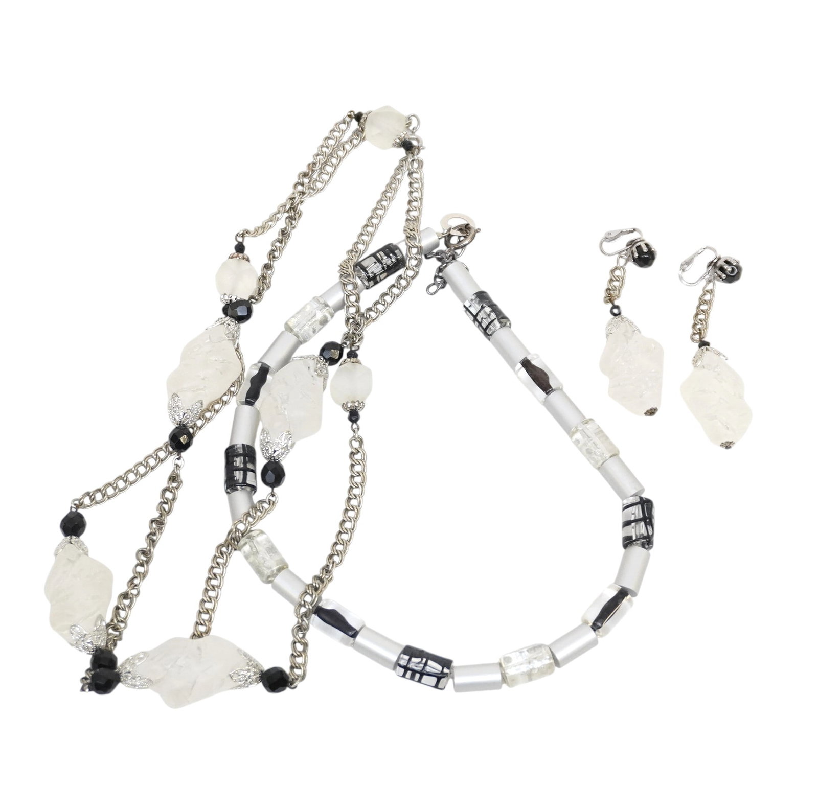 VINTAGE COSTUME SILVER AND BLACK JEWELRY - 3 PIECES (1 of 1)