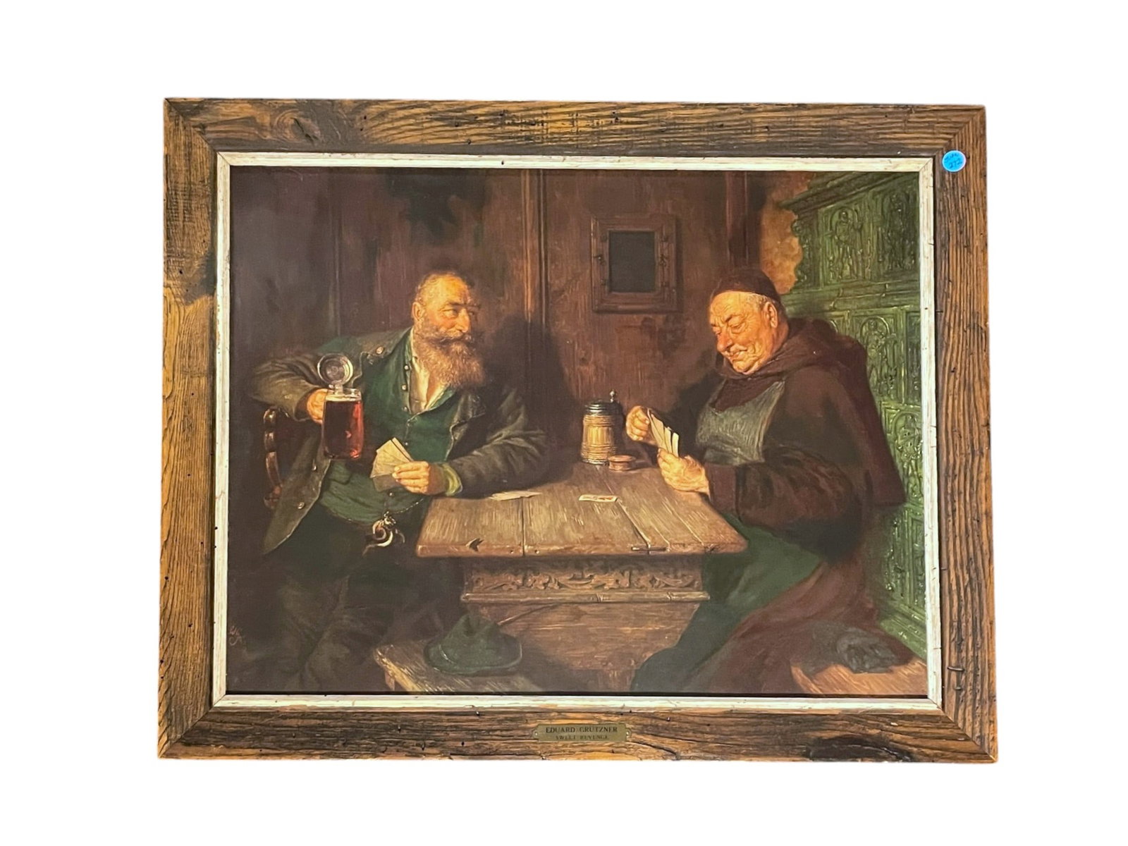 SWEET REVENGE CHROMOLITHOGRAPH VON GRUTZNER (1846-1925): Sweet Revenge Chromolithograph by Eduard von Grutzner (1846-1925). Professionally framed in wood frame with brass plaque. In frame measures 24"x30"x1". Weight 4 lbs **In house shipping available on th