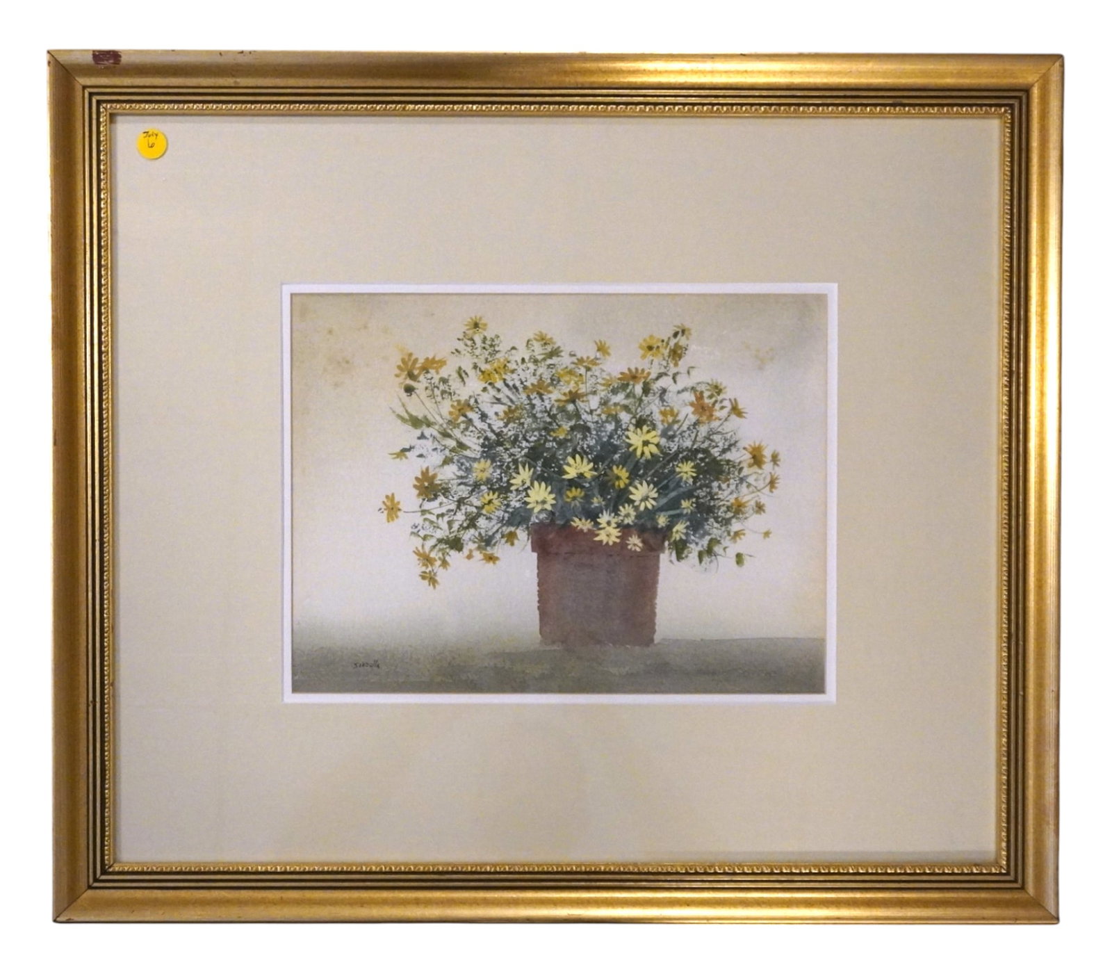 VINTAGE DAISY BOUQUET ORIGINAL WATERCOLOR LOUIS SARDELLA (1921-1995): Vintage Daisy Bouquet Original Watercolor by Louis (Lou) Sardella. In frame measures 27"x23"x1". Weight 7 lbs *In house shipping available on this lot** If you win this lot, please select self arrange