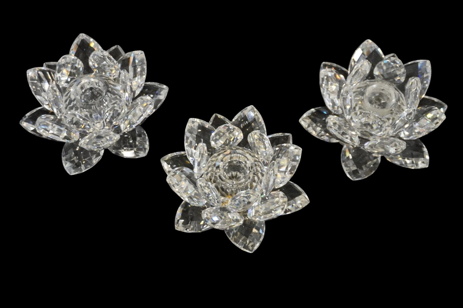 GROUP OF 3 SWAROVSKI CRYSTAL LOTUS WATER LILY CANDLESTICK HOLDERS (1 of 3)