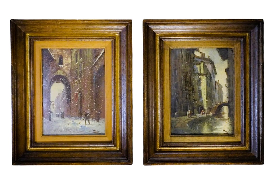 PAIR MID CENTURY ITALIAN SCHOOL OIL ON BOARD (1 of 4)