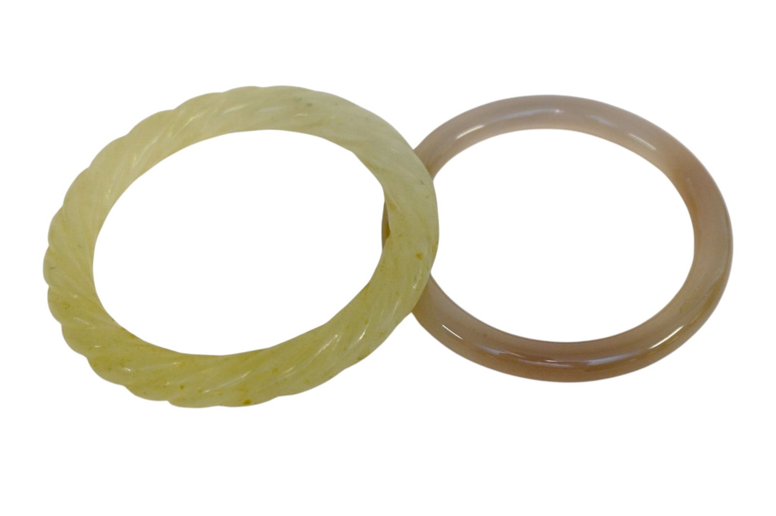 2 LIGHT CELADON JADE CARVED & TRANSLUCENT LAVENDER BANGLE BRACELETS (1 of 2)