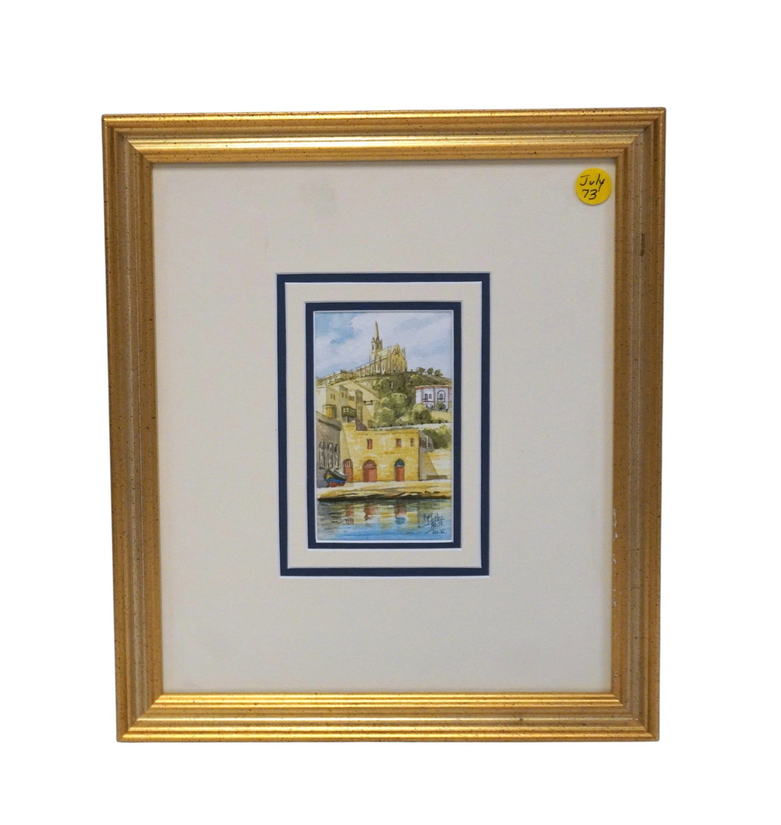 ORIGINAL WATERCOLOR GAZO MALTA by ALDO M GALEA: Aldo M. Galea (b. 1953) Original Watercolor of Gazo, a small island next to Malta. Signed and dated. Aldo M. Galea is a Maltese artist born in 1953, known primarily for his watercolour and ink works d