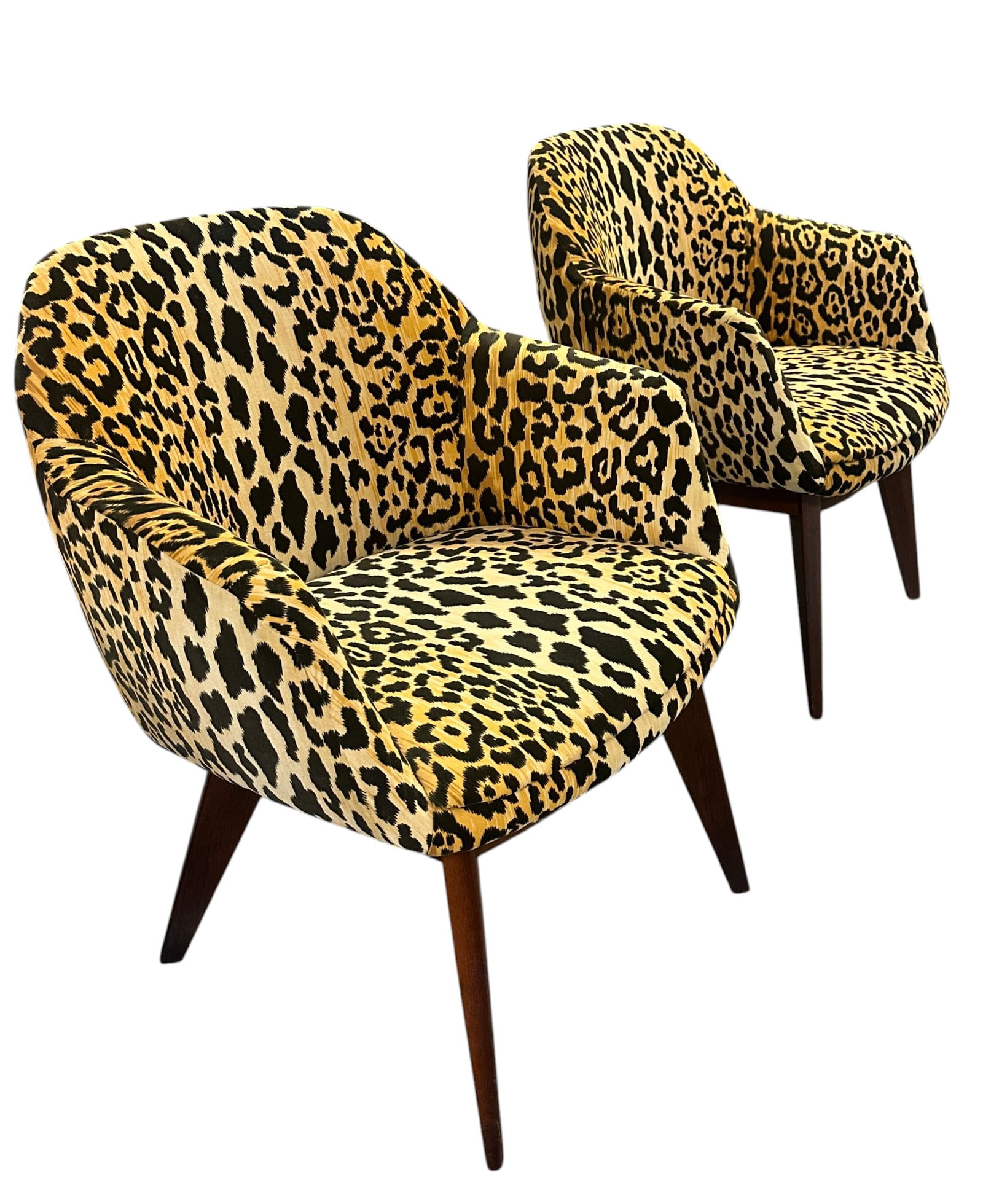 PAIR MID-CENTURY STYLE VELVET LEOPARD PRINT CHAIRS (1 of 7)