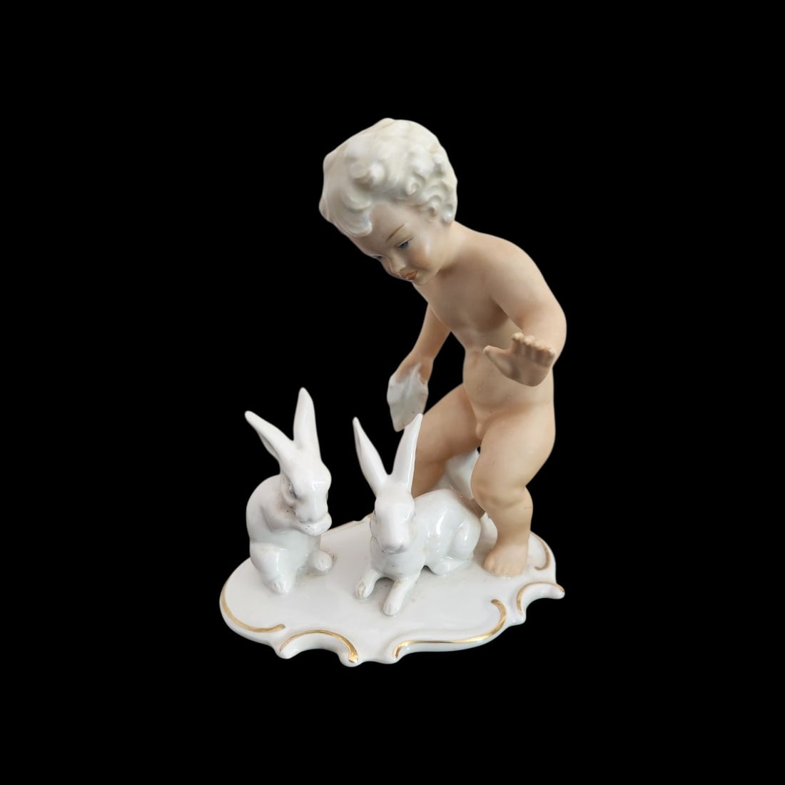 WALLENDORF GERMAN PORCELAIN PUTTI WITH RABBITS (1 of 4)