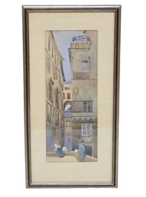 ORIGINAL PIAZZA DI SAN MATEO GENOA ITALY WATERCOLOR