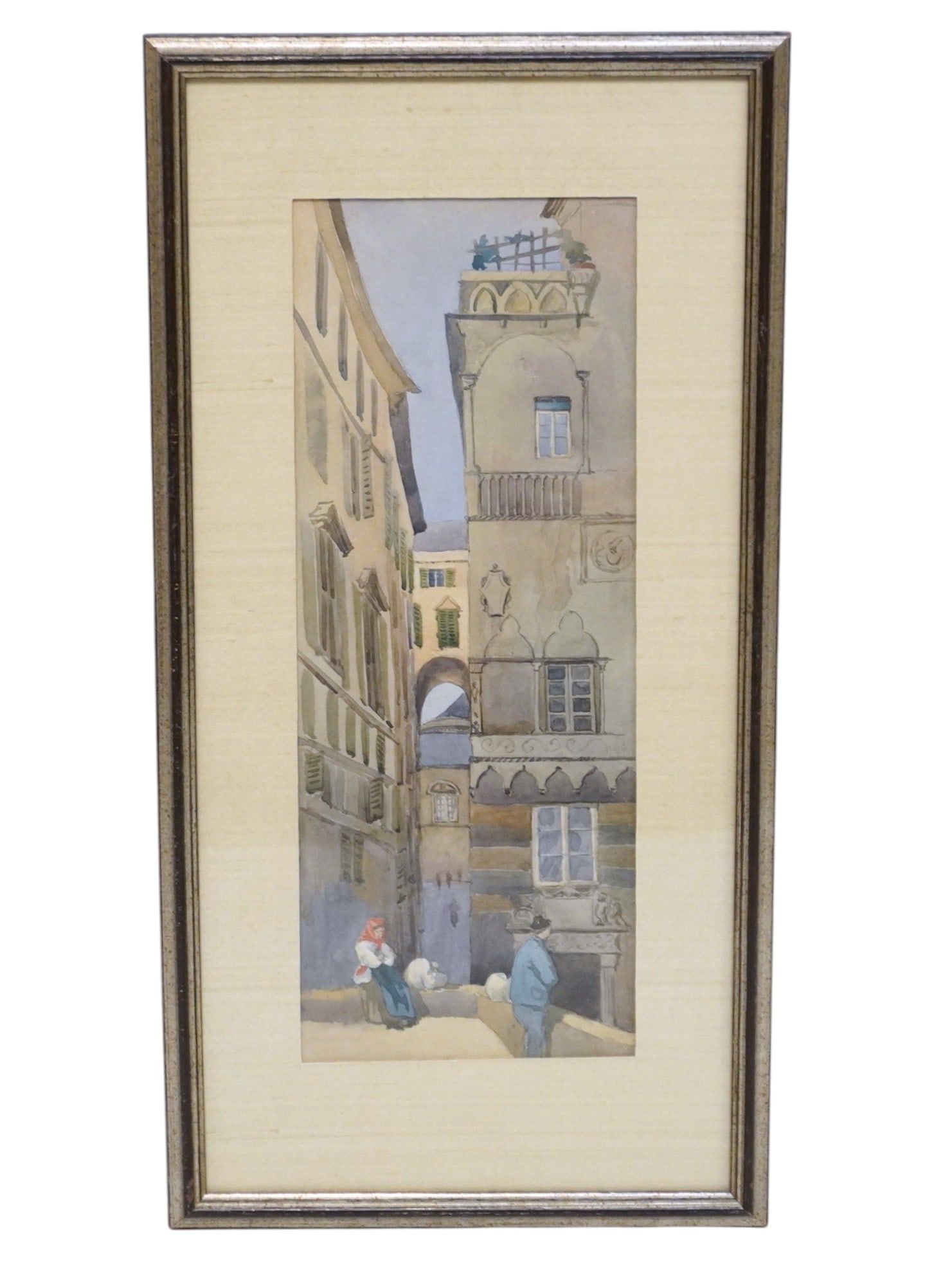 ORIGINAL EUROPEAN CITY ALLEYWAY WATERCOLOR: Vintage Original Watercolor of a European City Alleyway. Professionally framed. In frame measures.10"x18"x1". Weight 3 lbs **In house shipping available on this lot** If you win this lot, please selec