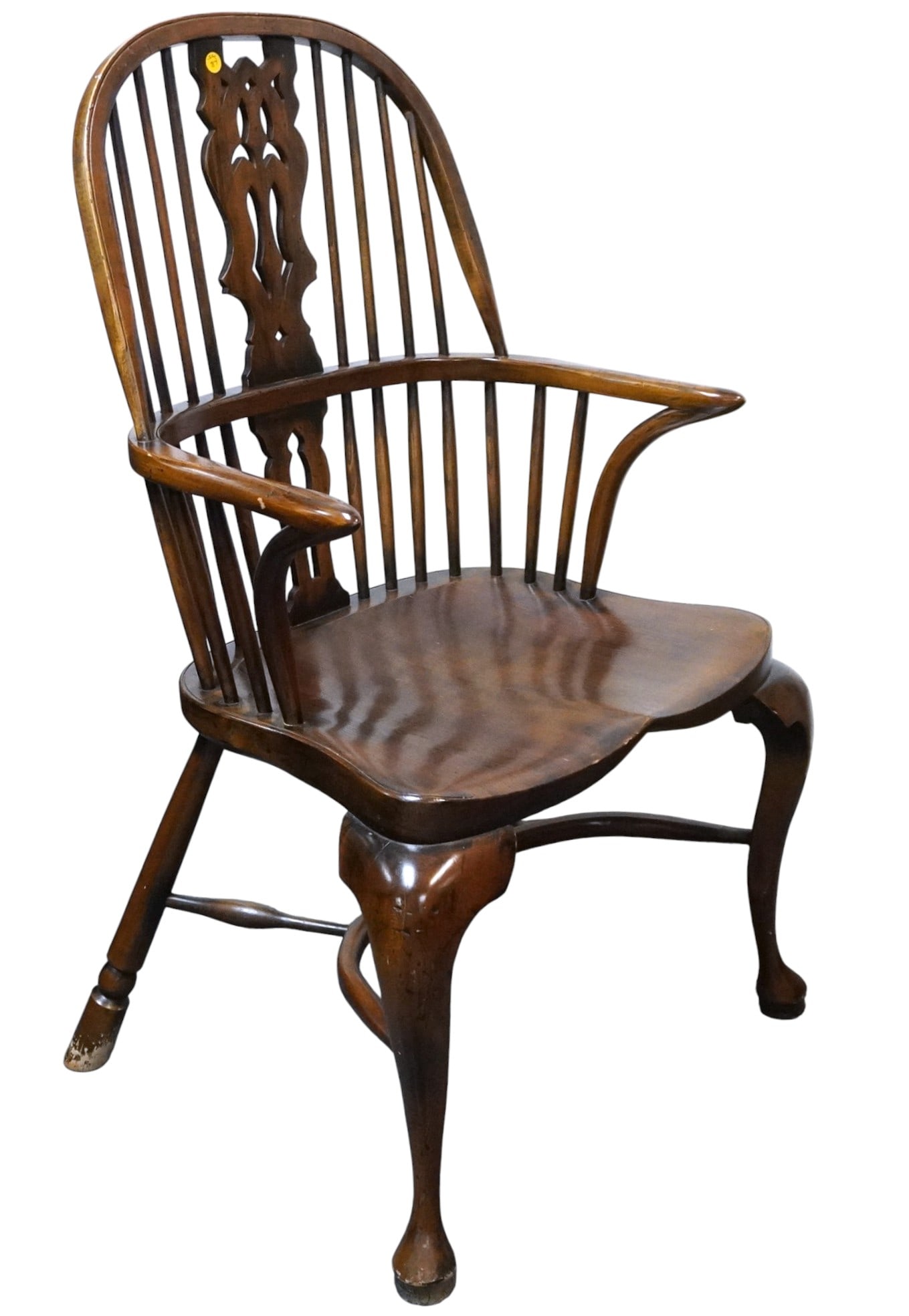 19TH C WINDSOR CHAIR DOUBLE BOW SPINDLE BACK & PIERCED SPLAT (1 of 8)