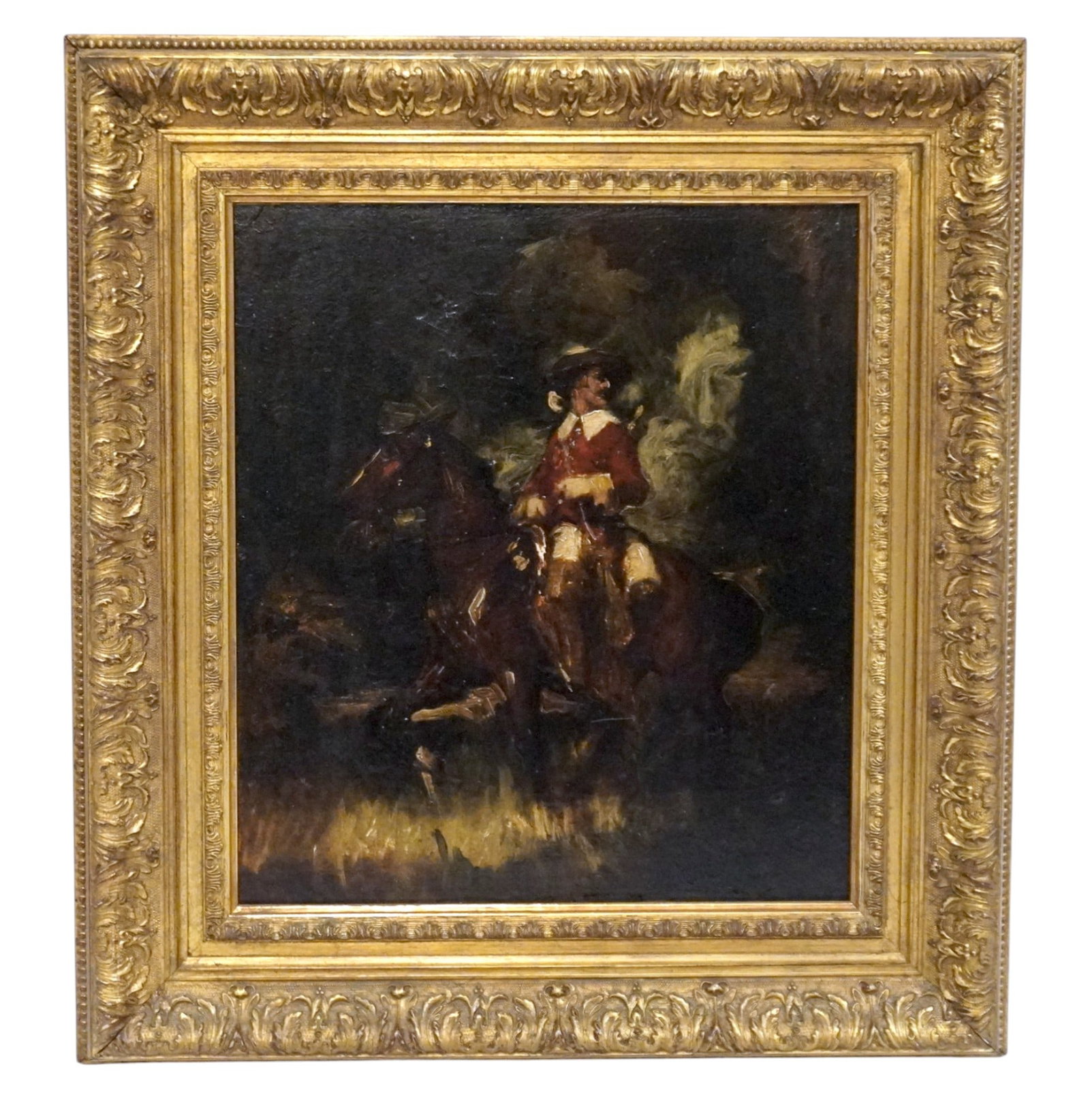 19th c EUROPEAN SCHOOL OIL ON BOARD MAN AND HORSE (1 of 2)