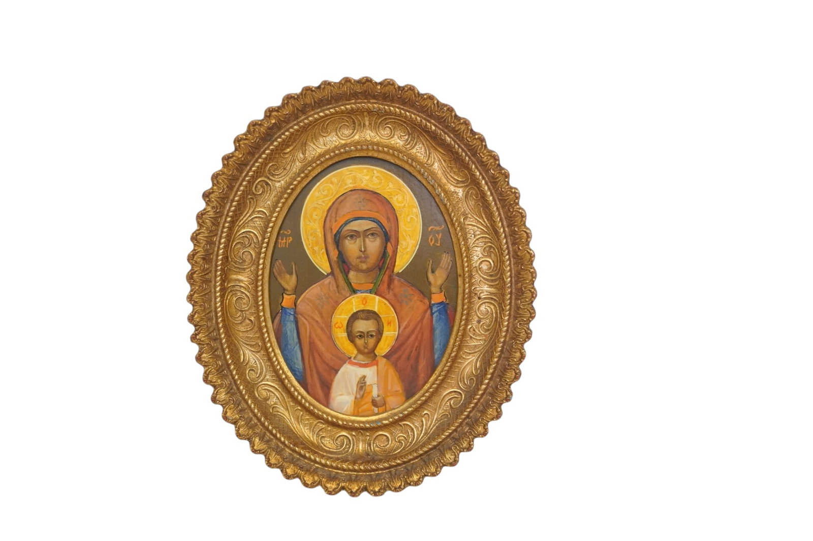 RUSSIAN ORTHODOX OIL ON PANEL ICON ORAN VIRGIN & CHILD (1 of 3)