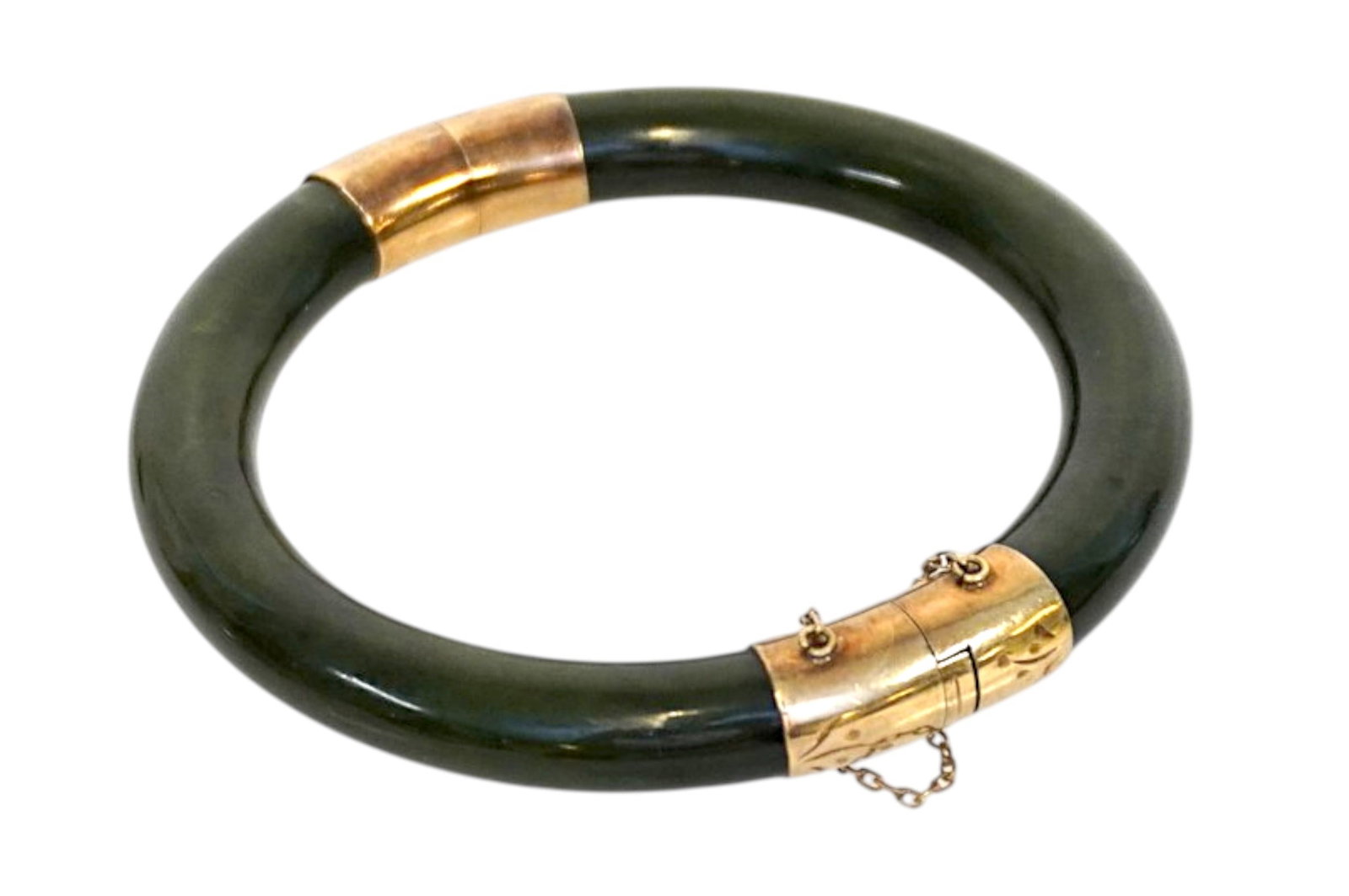 VINTAGE GREEN JADE BANGLE BRACELET 14K (1 of 4)