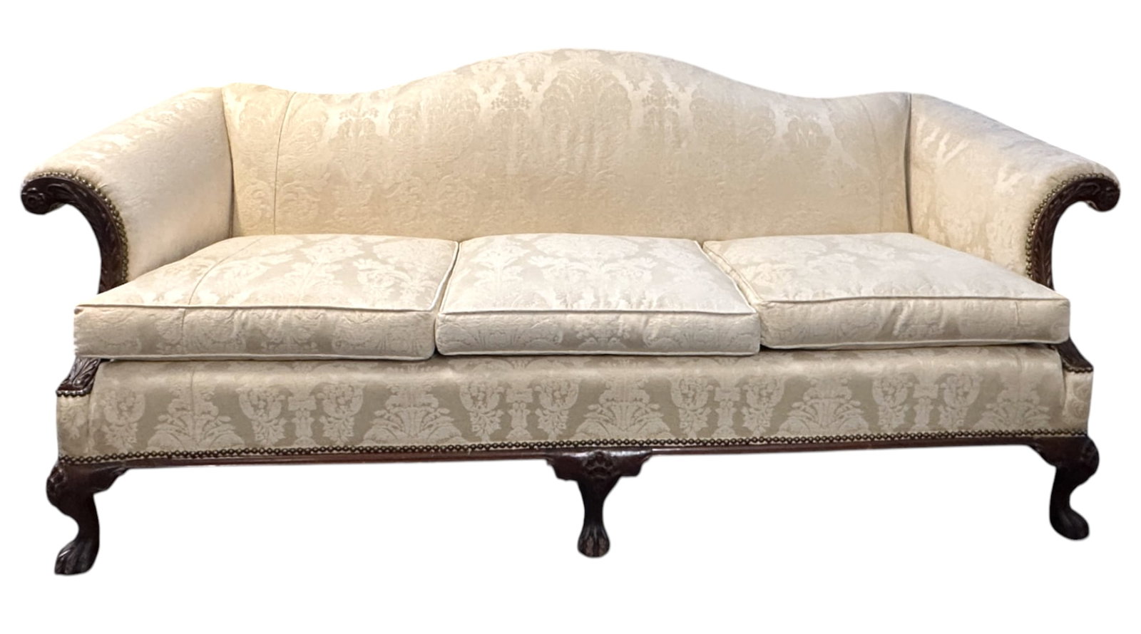 ANTIQUE CHIPPENDALE STYLE CAMELBACK SOFA - 2