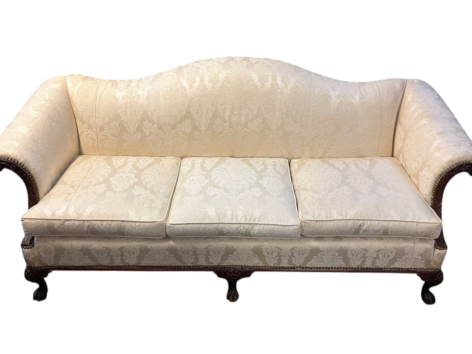ANTIQUE CHIPPENDALE STYLE CAMELBACK SOFA - 3
