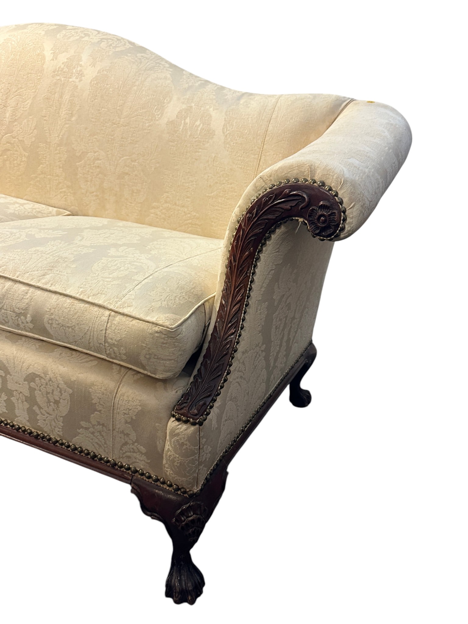 ANTIQUE CHIPPENDALE STYLE CAMELBACK SOFA - 4