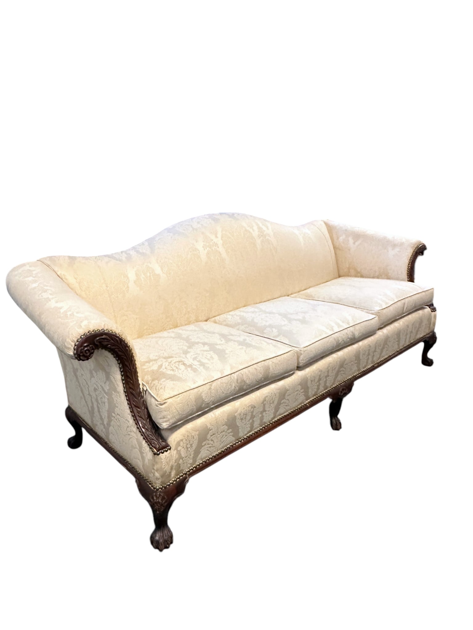 ANTIQUE CHIPPENDALE STYLE CAMELBACK SOFA - 6
