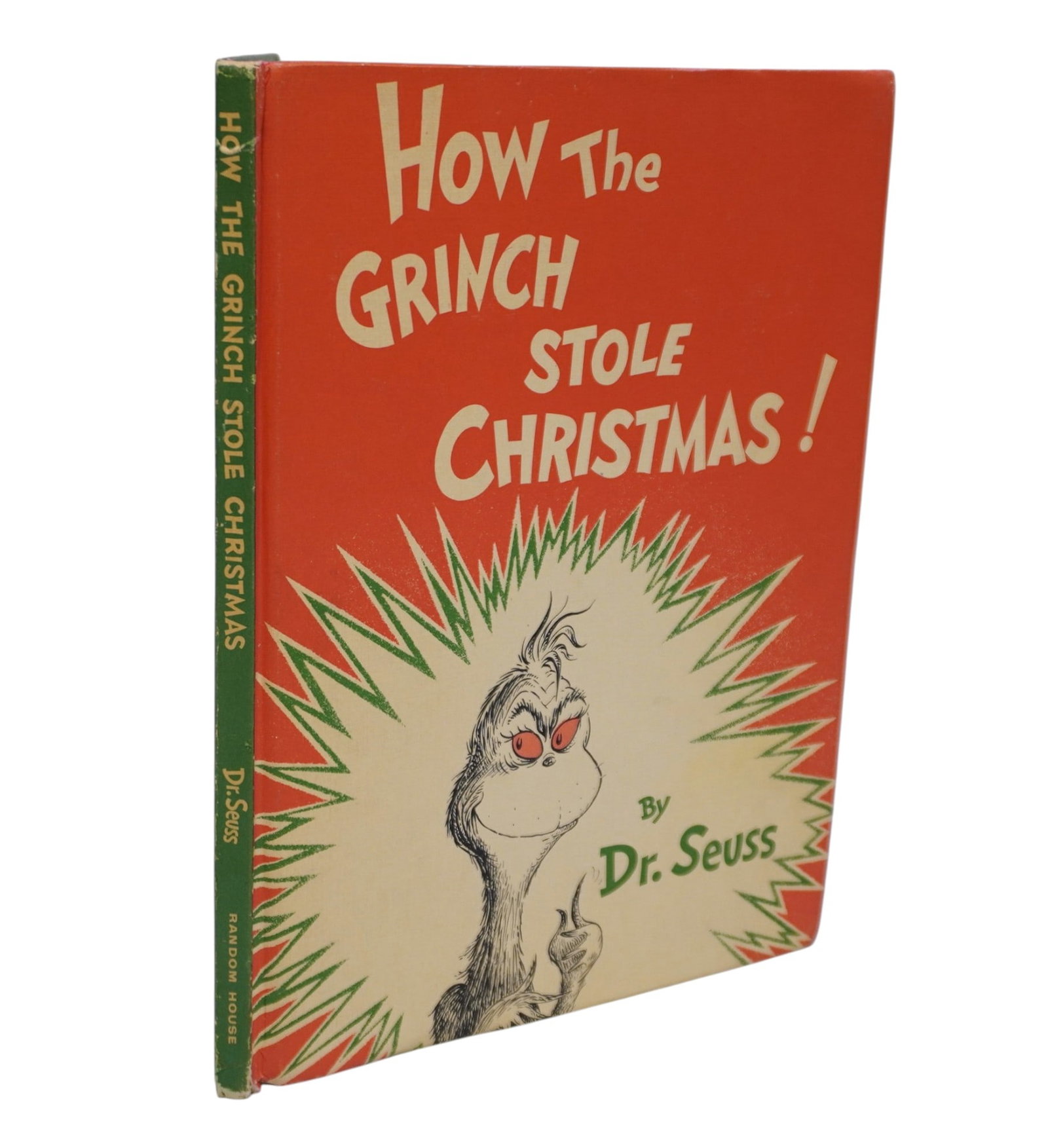SIGNED DR. SEUSS HOW THE GRINCH STOLE CHRISTMAS BOOK: Signed Theodor Seuss Geisel (American 1904-1991), nom de plume Dr. Seuss, "How the Grinch Stole Christmas", Book Club Edition, published by Random House, New York c. 1957. Pen signed on front end pape