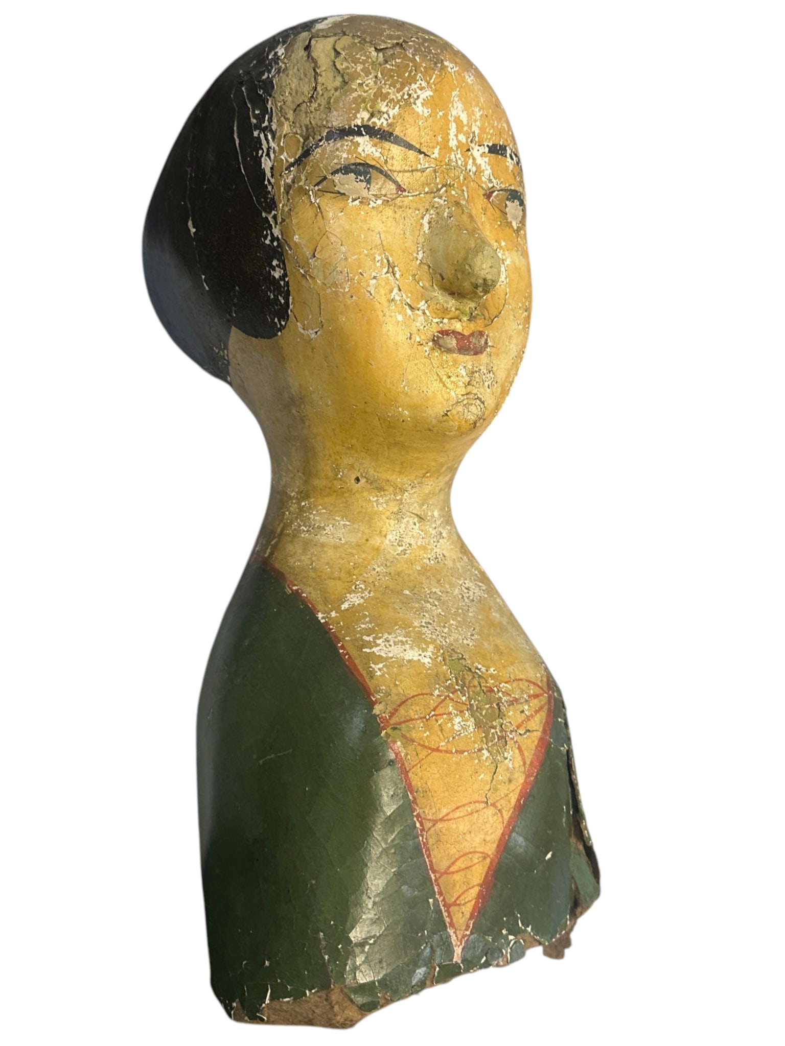 ANTIQUE 19TH C FRENCH PAPER MACHE MAROTTE: Antique French 19th c Paper Mache Marotte. (Wig Stand) Measures 5"x7"x14 1/2". Weight 1 lb 12 oz. PROVENANCE The Historic R.M. Venning House, Charleston SC **In house shipping available on this lot**
