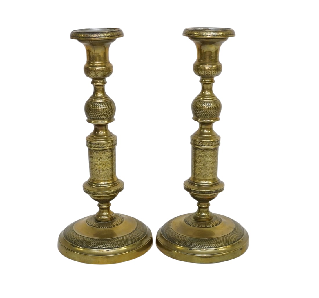 PAIR RUSSIAN EMPIRE C 1820 GILT BRONZE CANDLESTICKS (1 of 4)