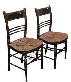 PAIR ANTIQUE HITCHCOCK STYLE RUSH SEAT CHAIRS