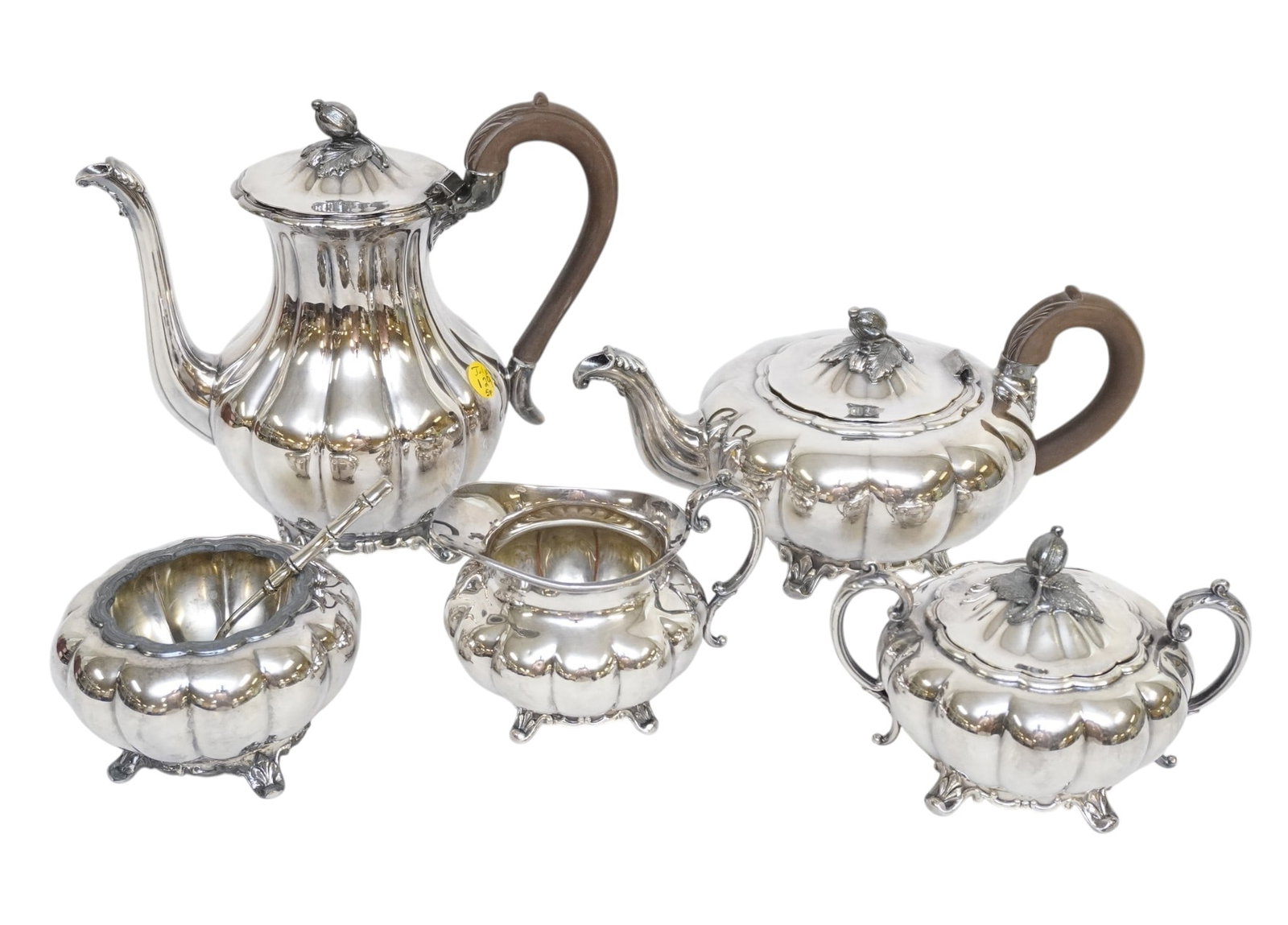 5 PC VINTAGE MELON SILVERPLATE TEA SERVICE (1 of 5)