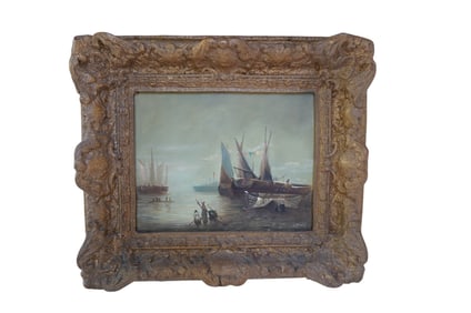 T. RHODES OIL ON BOARD MARITIME HARBOR SCENE