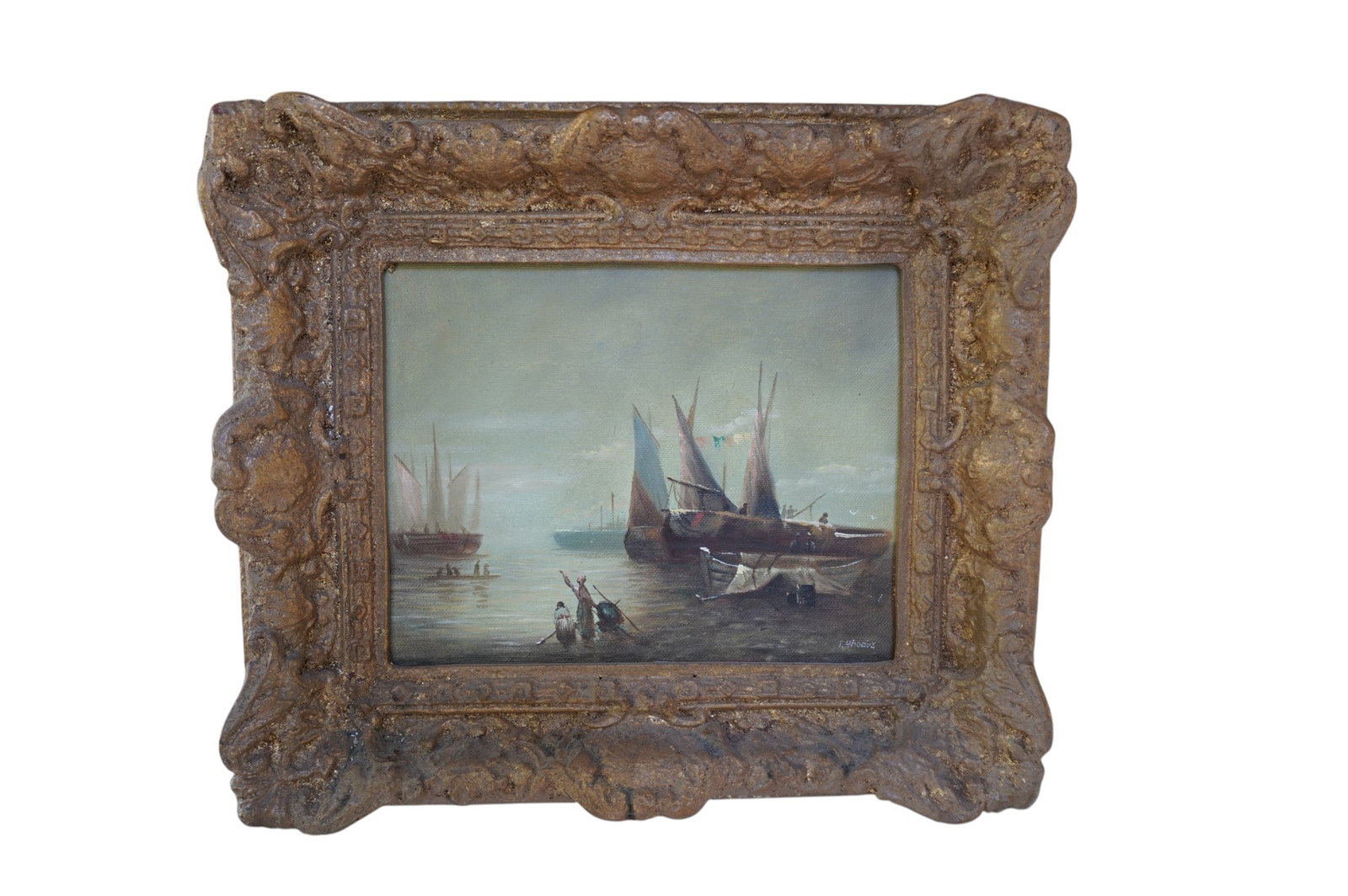 T. RHODES OIL ON BOARD MARITIME HARBOR SCENE (1 of 3)
