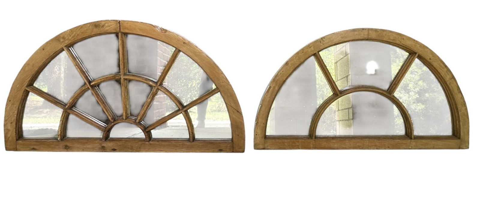 A PAIR OF LARGE ANTIQUE WINDOW TRANSOM ARCH MIRRORS (1 of 6)